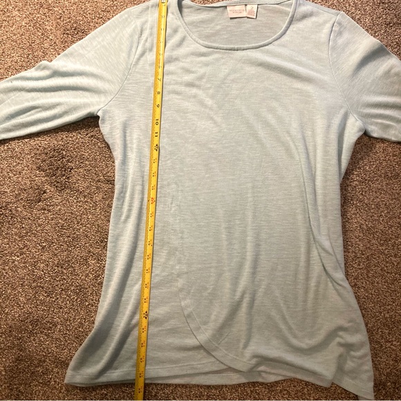 Weekends by Chico's Size 2 Scoop Neck Pullover Top Light Aqua Relaxed Fit Shirt - Picture 8 of 11